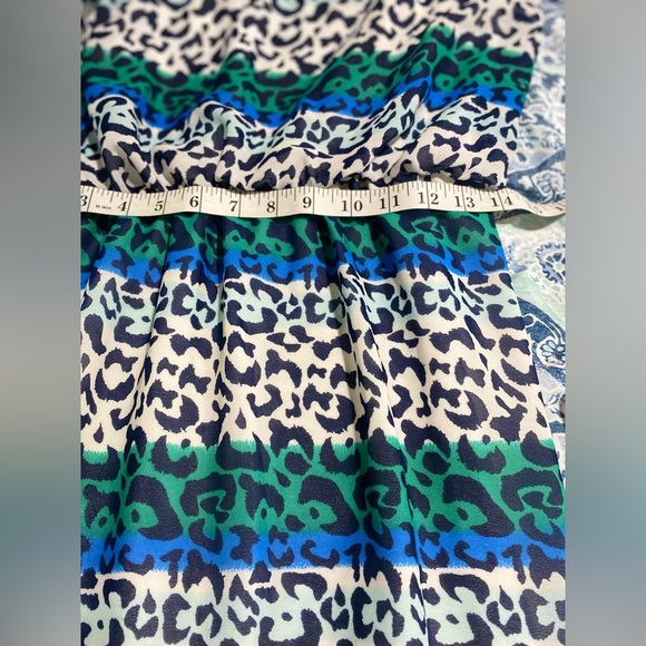 ❤️🤩She’s Cool Blue Green Black & White Leopard Stripped Sleeveless Maxi Dress - Picture 8 of 9